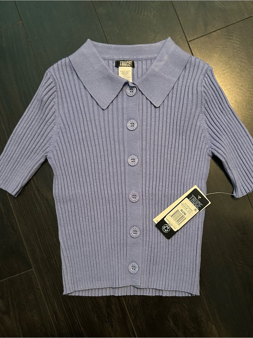 Kids Truce Ribbed Button-Front Polo Top in Lavender